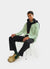 green and white striped long sleeve shirt with oversized buttons