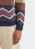 navy mohair cardigan with zig zag print in pink, yellow, brown and cream