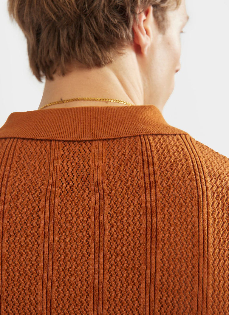Men's Short Sleeve Knitted Shirt | Cotton | Rust | Percival & Percival ...