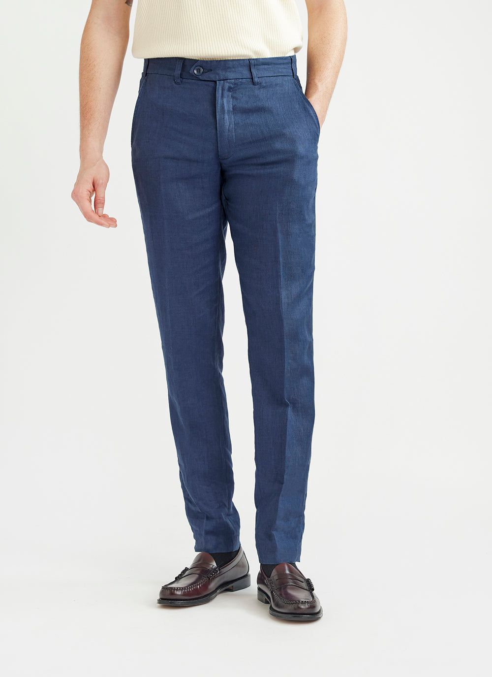 Mens navy linen trousers clearance