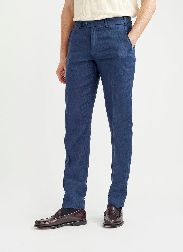 Men's Linen Smart Tailored Suit Trousers | Navy & Percival Menswear