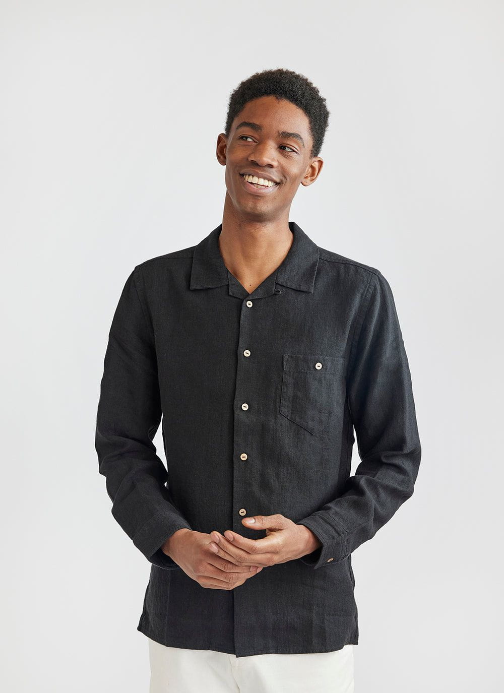 Long Sleeve Cuban Linen Shirt Black