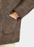 brown suede and white shearling coat with collar and buttons