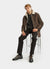 brown suede and white shearling coat with collar and buttons