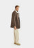 brown suede and white shearling coat with collar and buttons
