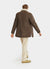 brown suede and white shearling coat with collar and buttons