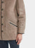 light brown suede and white shearling coat with collar and buttons