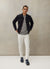 Pleated Denton Jacket | Navy Cotton Suede