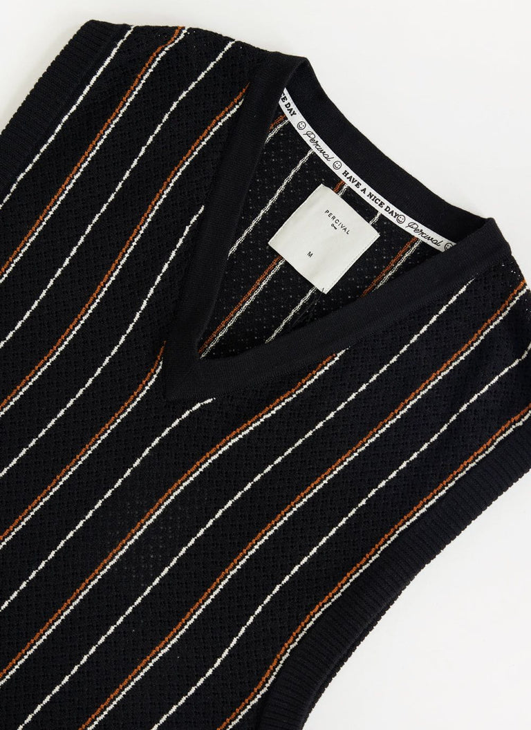 Men's Knitted Pinstripe Vest | Nawa Pinstripe | Black | Percival ...