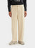 ecru wide leg trousers with embroidery of a green snail on right back pocket