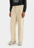 ecru wide leg trousers with embroidery of a green snail on right back pocket