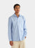 blue and white striped long sleeve shirt with oversized buttons