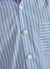 blue and white striped long sleeve shirt with oversized buttons
