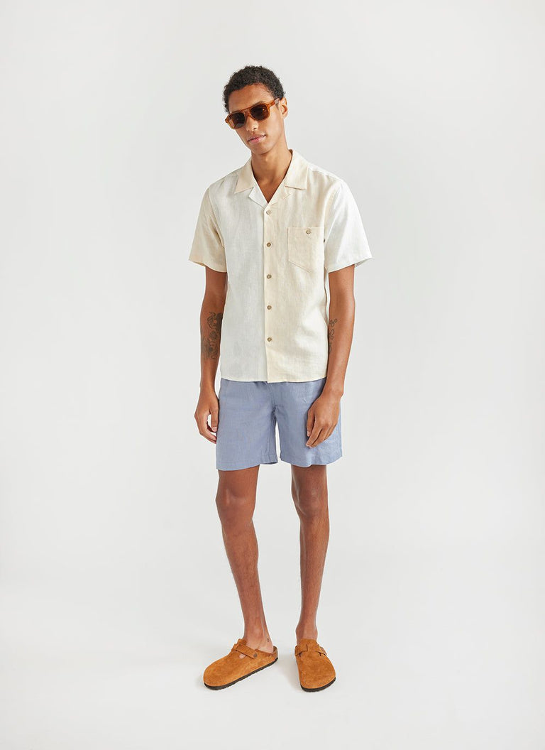 Patchwork Cuban Linen Shirt | Ecru Multi & Percival Menswear