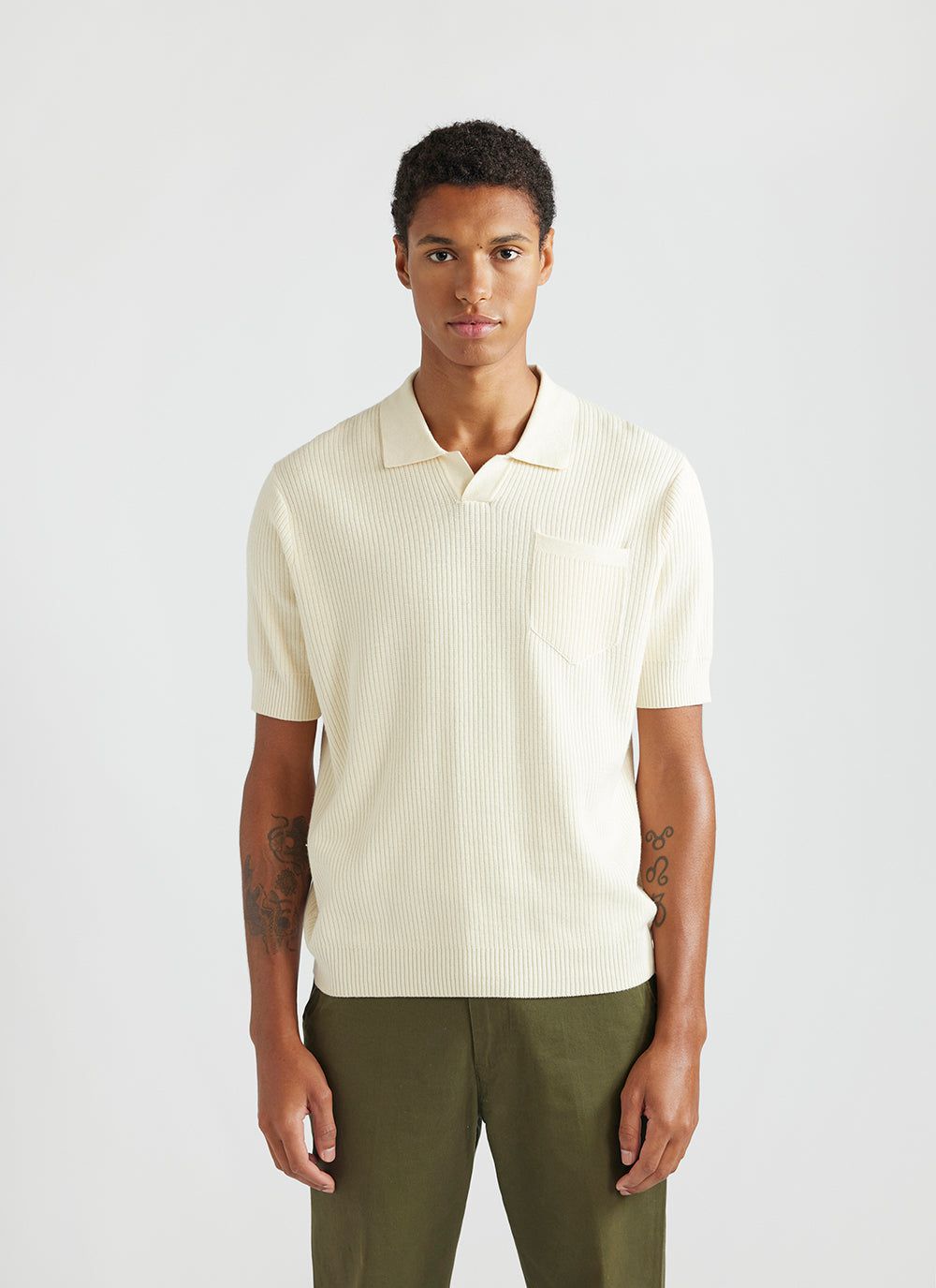 Pullover Polo Shirt | Knitted Cotton | Cream | Percival Menswear