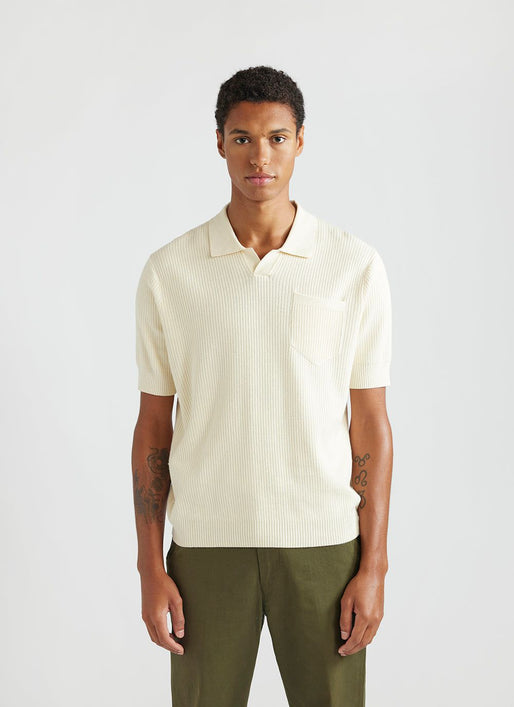 Men's Polo Shirt, Knitted Cotton, Cream