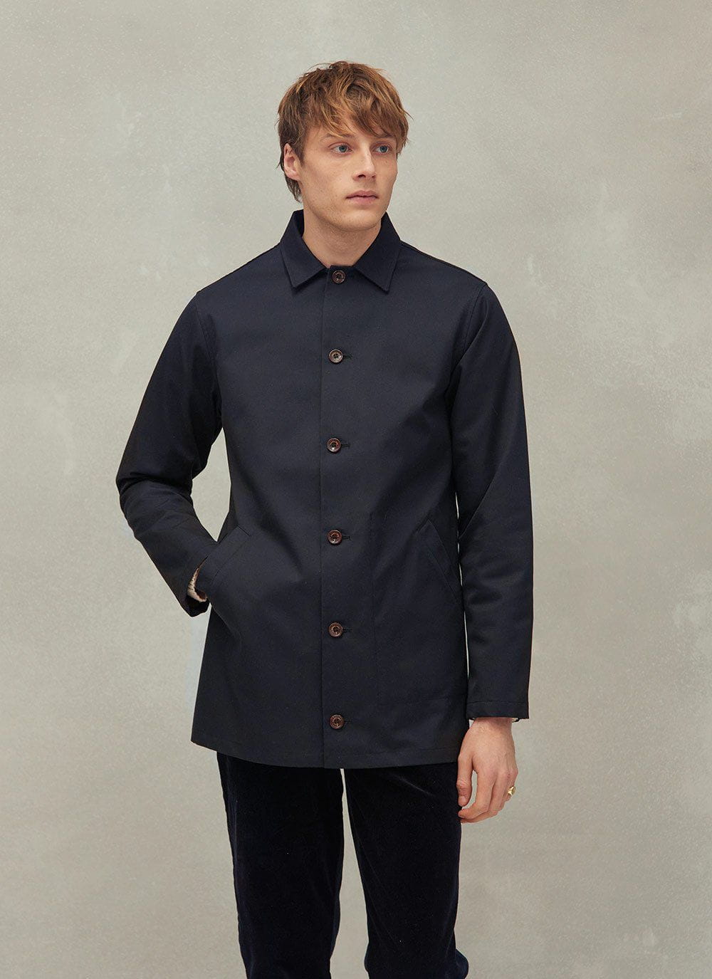 Men s Waterproof Sherlock Jacket Midnight Trench Coat with Olive