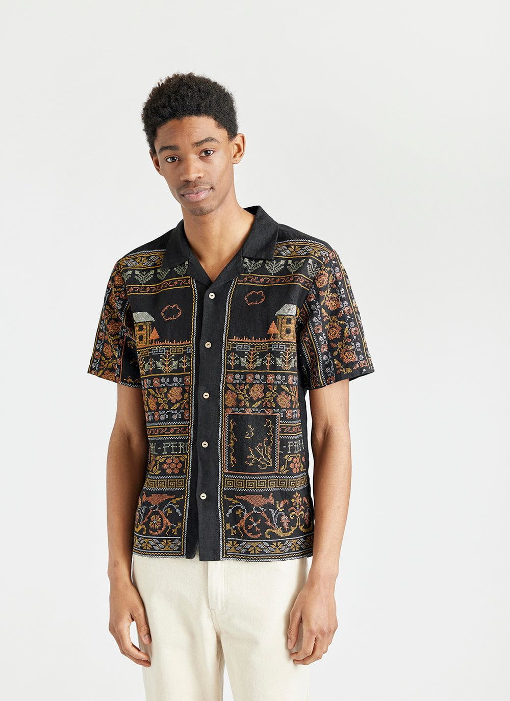 Men's Embroidered Tapestry Cuban Linen Shirt | Short Sleeve | Percival ...