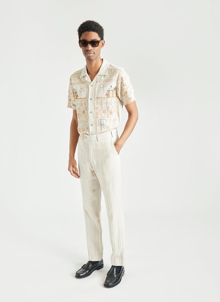 Men's Linen Shirt | Embroidered | Tapestry | White & Percival Menswear