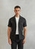 Textured Embroidered Cuban Collared Shirt | Black