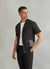 Textured Embroidered Cuban Collared Shirt | Black