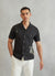 Textured Embroidered Cuban Collared Shirt | Black
