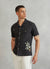 Textured Embroidered Cuban Collared Shirt | Black