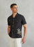 Textured Embroidered Cuban Collared Shirt | Black