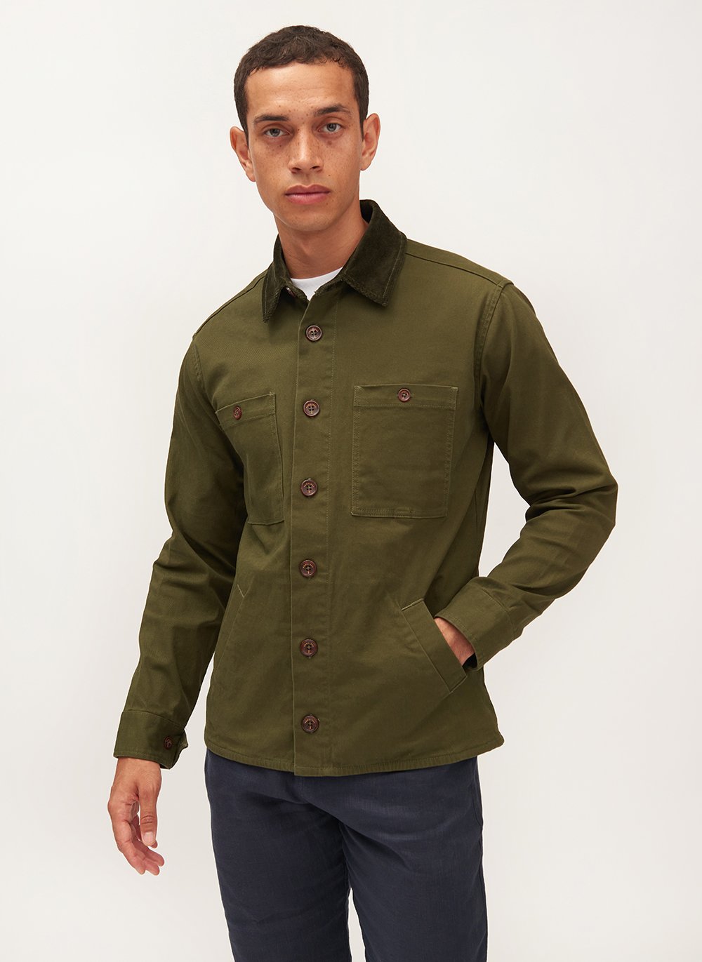 Workshirt Khaki Twill With Cord Collar Percival Menswear