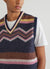 v neck multicolour zig zag mohair vest in blue, yellow, brown, pink and white