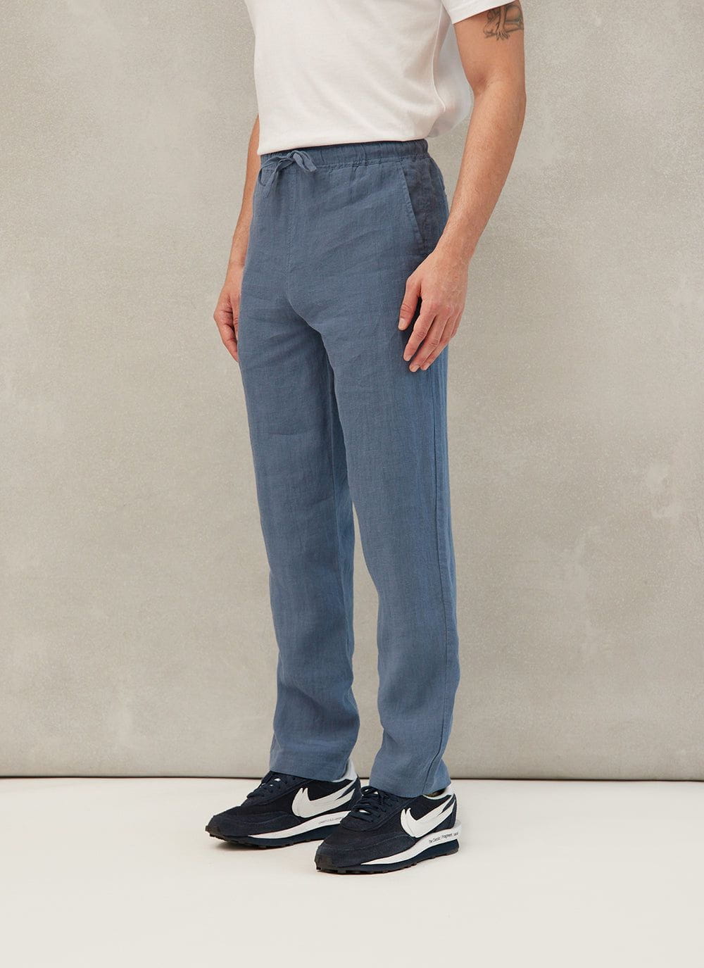Mens blue linen pants sales