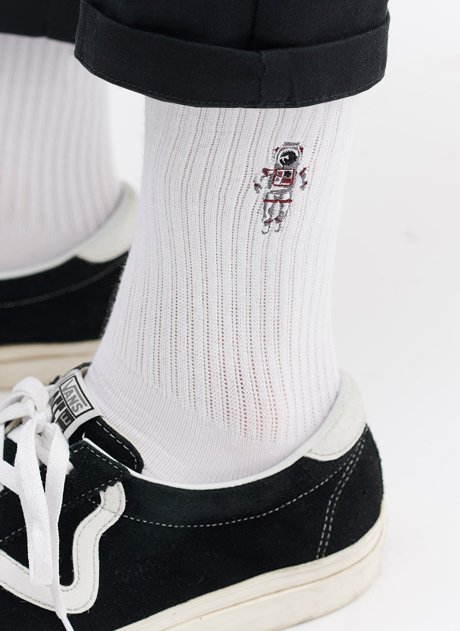 Men's Socks | Embroidered Logo | Spaceman | White